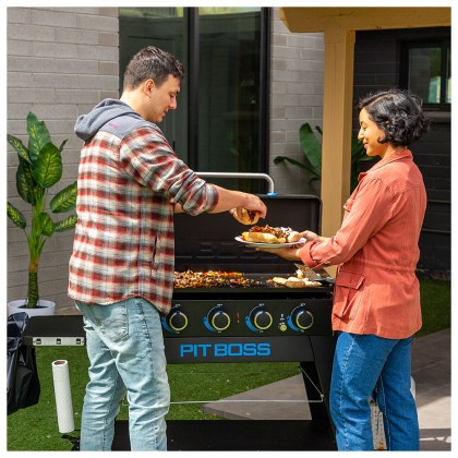 Pit Boss Portable Gas Ultimate Plancha:  4 Burner with Cart 30mb, with Manifold kit